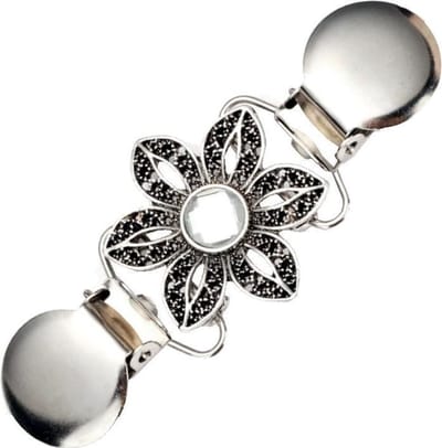 Fako Bijoux® - Vestsluiting - Vestclip - Sjaalspeld - Vestklem - Ster Bloem - Rond - Kristal - Zilverkleurig