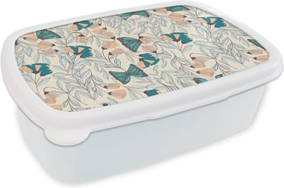 Broodtrommel Wit - Lunchbox - Brooddoos - Meisjes - Vlinder - Bloemen - Patronen - Girl - Kids - Kinderen - Kindje - 18x12x6 cm - Volwassenen