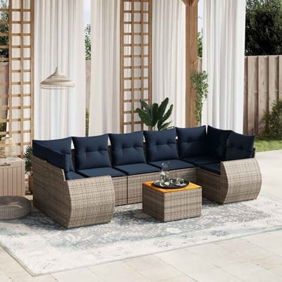 vidaXL - 8-delige - tuinbankset - met - kussens, - grijs - polyrotan