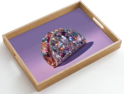 Dienblad hout 50x35 cm - Schootdienblad - Edelstenen - Glitters - Paars - Kleurrijk - Borrelplank rechthoek - Plateau dienbladen