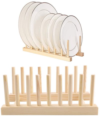 2 Pakketten Houten Vaatrekken Bordrekken Stand Potdekselhouder Keuken Bord Organizer Rek Kast Organizer Vaatdroogrek voor Schaal, Beker, Snijplank Houder Afvoerrek voor Keuken Aanrecht