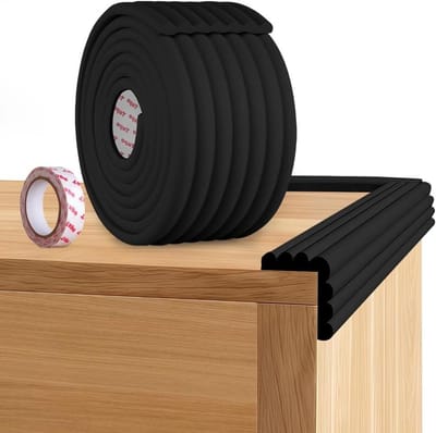 Multifunctionele Schuim Bescherming 2 m x 8 cm, Zelfklevend, Niet-Toxisch, Geurloos, Extra Brede Schuim voor Harde Oppervlakken en Randen, Veiligheidsbescherming voor Ouderen en Kinderen, Zwart
