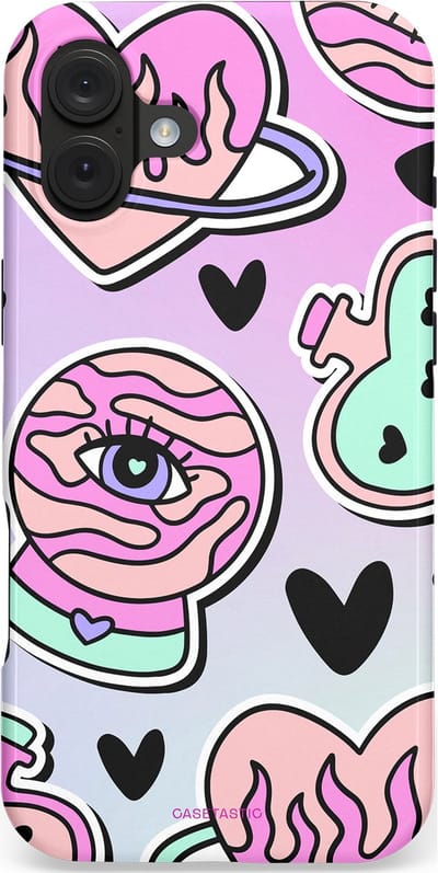 Casetastic hoesje geschikt voor Apple iPhone 16 Plus - MagSafe - Dubbellaagse bescherming - Pastel Popart - Fashion Case - Lila Lichtgrijs Donkergrijs Lichtroze