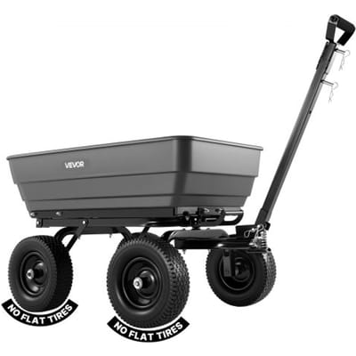 VEVOR Tuinwagen met kiepfunctie, 544 kg kiepwagen, handkar, dumper, 0,2 m³ bruikbare inhoud, 2-in-1 verstelbare handgreep, 90° snelkiepmechanisme, 180° zwenkwielen voor planten, grond en geoogste gewassen.