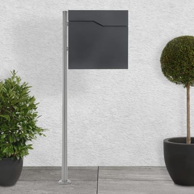 Brievenbussysteem - Postbak met standaard - Buitenpost ontvangen - Geïntegreerd krantenvak - 120 cm hoog - Zilver metallic