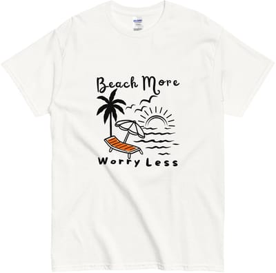 Beach More Worry Less T-shirt - Zomer Shirt Strand - Heren Dames Vakantie Tshirt - Wit - S