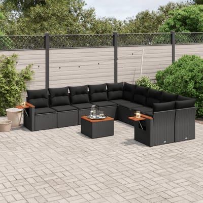 vidaXL - 11-delige - Loungeset - met - kussens - poly - rattan - zwart