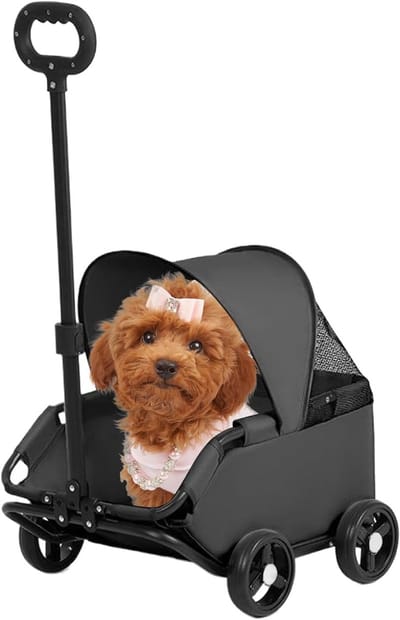 Huisdierenwagen - Dierenbuggy Hondenkar - Reizen met huisdier - Verbeterde luchtstroom - 54 x 36 x 26 cm - Zwart