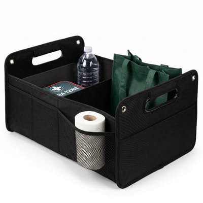 Cheqo® Kofferbak Organizer - Auto Organizer - Opvouwbaar - Kofferbak Opbergbox - Auto Opbergtas - Kofferbak Tas - Waterafstotend - Auto Accessoires - met Handgrepen - voor Auto en SUV - Boodschappentas voor Auto - Opbergtas Auto - Zwart