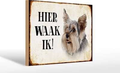 Houten bordje van FEMER 30x20cm met tekst nederlands Hier Waak ik Yorkshire Terrier hond Decoratie