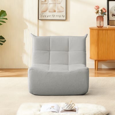 Chenille Togo Bank, Boden-Loungestoel, Armloze Accentstoel, Zitzak Bank, Togo Stijl Haard Lounge Stoel met Memory Schuim, Comfortabele Grondbank voor Woonkamer, Slaapkamer, Gamen en Kantoor- Lichtgrijs