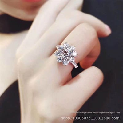 Zonnebloem Temperament Ring met Amerikaanse Moissaniet voor Dames, Certificaat Inbegrepen Size 8 white