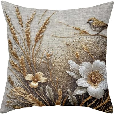 1 kussensloop 2D plat gedrukte kussensloophoes in linnenstijl met tarwe- en vogelpatroon polyester kussensloop bankkussenhoes 45x45cm
