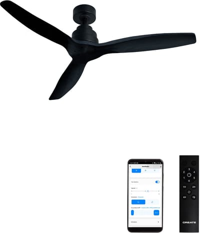 CREATE - Plafondventilator 40W silent Ø132 cm - Met Wifi - Met Afstandsbediening - 6 Snelheden - Timer - Zomer/Winter functie - Zwart - WIND STYLANCE