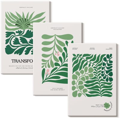 Wallfluent Set van canvas schilderijen - Een set groene bladeren en planten in verschillende vormen Canvas Schilderijen Set - set 3 stuks 20x30 cm - Groente Set van Canvas Prints - Natuur Canvas Kunst Set - Boheemse Canvas Kunst Set