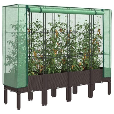 vidaXL - Plantenbak - verhoogd - met - kashoes - 160x40x140 - cm - rattanlook