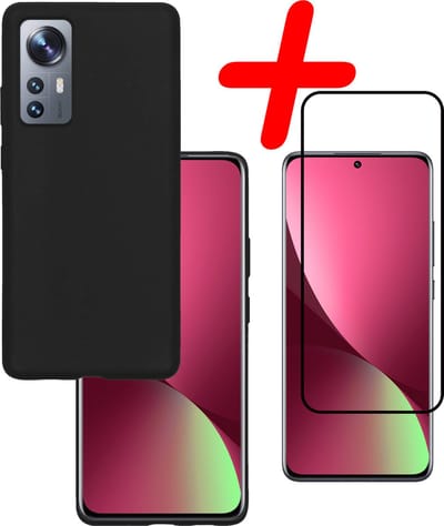 Hoesje Met Screenprotector - Geschikt voor Xiaomi 12 - Sterk & Shockproof - Back Cover - Siliconen Case - Telefoon Hoes - Zwart