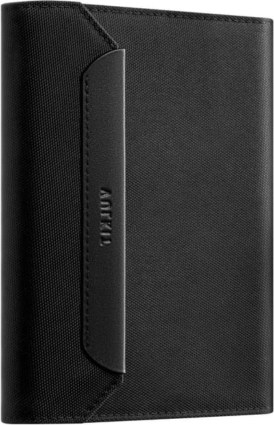 Slimme paspoorthoes met RFID/NFC bescherming, magnetische sluiting, 4 kaartsleuven, 2 paspoortvakjes en houder voor instapkaart, penhouder en ID-venster, zwart