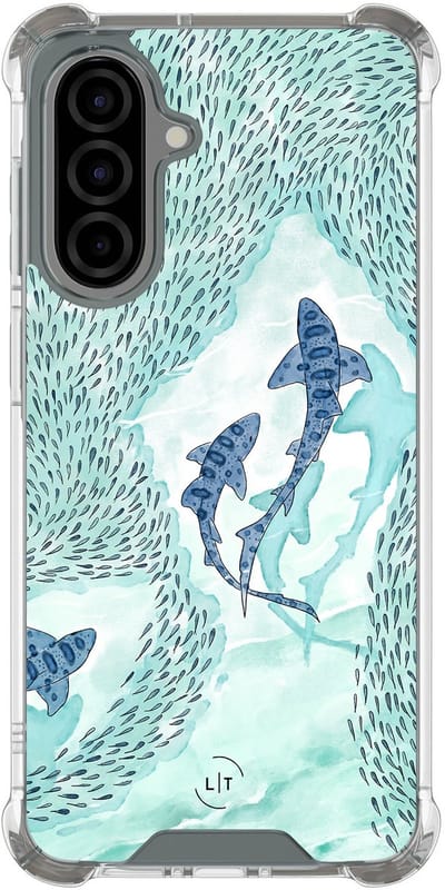 Shockproof hoesje - Geschikt voor Samsung Galaxy A56 - Baby shark - Extra sterke case - TPU/polycarbonaat - Print / Illustratie - Blauw, Transparant