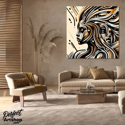 AFRICAN ABSTRACT: 60x60cm Aluminium. Decoratie - Afrika - Modern - Aards - Kunst