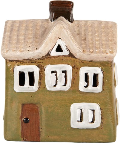 Clayre & Eef Waxinelichthouder Huis 11x7x13 cm Groen Keramiek