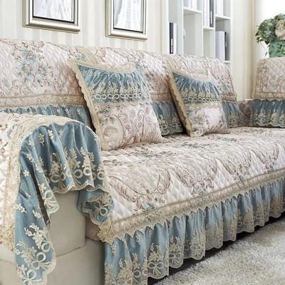 Luxe Grote bloemen Bankstelhoezen Dikke Bankhoezen 18cm zoom Zachte Handdoek Kant Decor Bankkussen voor Woonkamer Mat 1st 70x90cm 1pcs