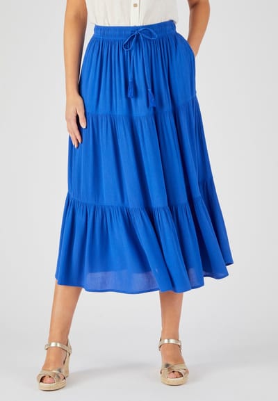 Damart - Rok van crêpestof pure viscose - Dames - Blauw - M
