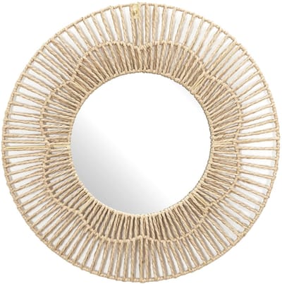 Home deco factory wandspiegel natuurlijk - rond - rotan - D50 cm - bohemian spiegel