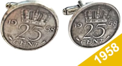 Manchetknopen Kwartje 1958 Verzilverd - Uniek en Stijlvol Sieraad met Jaartal - Cadeau Geboortejaar - Alle Jaartallen Beschikbaar - Doorsnede 1,8 cm
