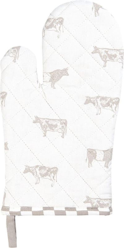 Clayre & Eef Ovenwant 16x30 cm Beige Wit Katoen Koeien Ovenhandschoen