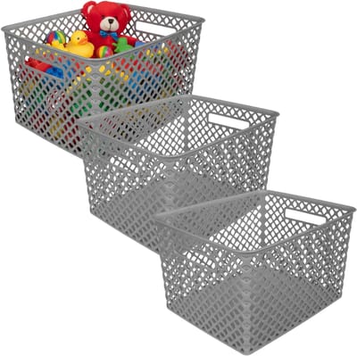 Storage Solutions Kast Opbergmand - 3x - van kunststof - grijs - 30 x 37 x 21 - 19 liter - organizer box