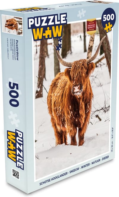 Puzzel Schotse Hooglander - Sneeuw - Winter - Natuur - Dieren - Legpuzzel - Puzzel 500 stukjes