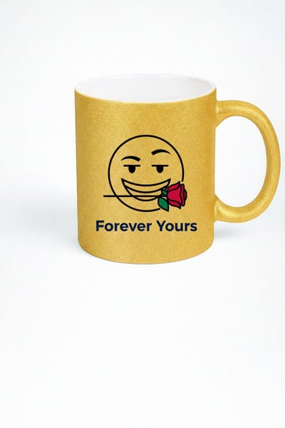 Gouden Glitter Mok 'Forever Yours' met Romantische Emoji & Roos Design - Perfect Liefdes Cadeau