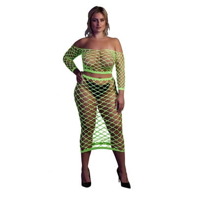 Shots - Ouch! OU834GLOOSX - Long Sleeve Crop Top and Long Skirt - Green - XL/XXXXL