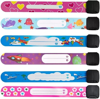 ID-armbanden voor kinderen en baby's, set van 6, anti-verlies marker, veilig en waterdicht, herbruikbaar - noodgevallen, veiligheidsarmband.