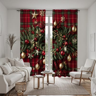 2 stuks HD kerstslinger rotan gekleurde bal decoratief gordijn Groene band digitaal bedrukt gordijn Woondecoratie stijl deco W52H63inchW132H160cm black