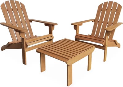 sweeek - Set van 2 eucalyptus houten tuinstoelen met tafel, adirondack salamanca, 89x73,5x94cm