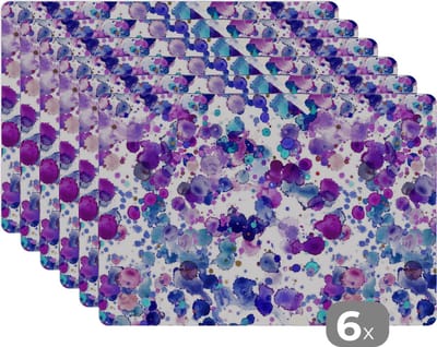 Placemat - Placemats kunststof - Waterverf - Patronen - Paars - 45x30 cm - 6 stuks - Hittebestendig - Anti-Slip - Onderlegger - Afneembaar