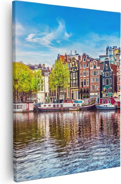 Artaza Canvas Schilderij Grachtenpanden - 40x50 cm - Wanddecoratie Amsterdam - Muurdecoratie Woonkamer - Kamer Accessoires Stad
