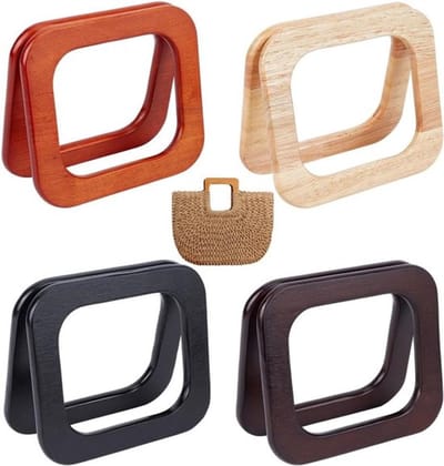 Houten Handtassen Handgrepen - Portemonnee Handvat - 4 Kleuren - Vervangingen - Strandtas - Rieten Handvat - Geschikt voor Clutch Purse - Stro Geweven - Rotan Tas - Schoudertas - PH 8 stks - Rechthoekige Tas