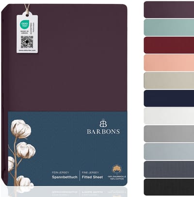 BARBONS hoeslaken 90x200 - hoeslakens Jersey 145 g/m² - 100% katoen - aubergine