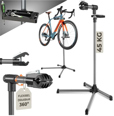 tectake® Fiets Montagestandaard - Fietsenstandaard - Fietslift - E-Bike & Fiets Reparatiestandaard - Geschikt voor alle soorten Fietsframes - Traploos Verstelbaar (102 - 150 cm) en 360° draaibaar