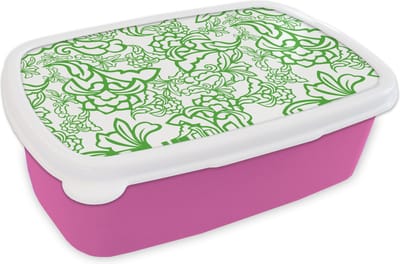 Broodtrommel Roze - Lunchbox - Brooddoos - Planten - Orientalism - Patroon - 18x12x6 cm - Kinderen - Meisje
