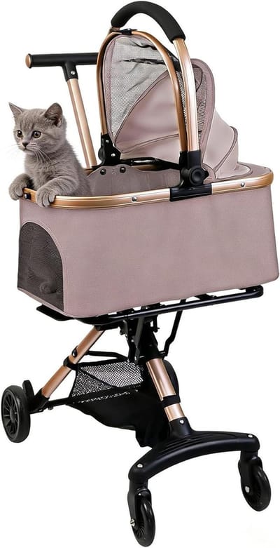 Huisdier Kinderwagen - Hondenbuggy Kattenbuggy - Reizen met Huisdier - Afneembare Reiswieg - 15 kg - Roze