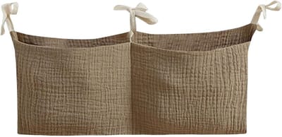 Kinderbed Organizer - Bedtas Baby - Babykamer Opbergen - Dubbele Zak Ontwerp - 38 x 18 cm - Kaki