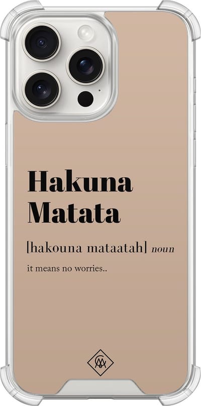 Casimoda® hoesje - Geschikt voor iPhone 15 Pro Max - Hakuna Matata - Shockproof case - Extra sterk - TPU/polycarbonaat - Bruin/beige, Transparant