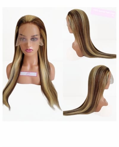 Frazimashop 13x4 Lace Front Pruik – 100% Human Hair – Steil – 26 inch (65 cm) – Braziliaans Remy – Pruik lang haar- Kleur #4 Bruin & #613 Blond – Dames