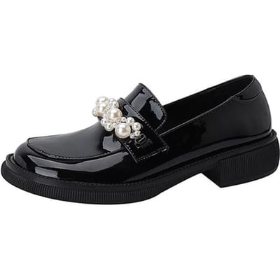 Nouvelle Mode Chaussures Femme en Cuir Véritable Chaussures Mocassins Décontractées Femme Chaussures à Plateforme Slip-On Bout Rond Zapatos De Mujer Perlé 36 noir
