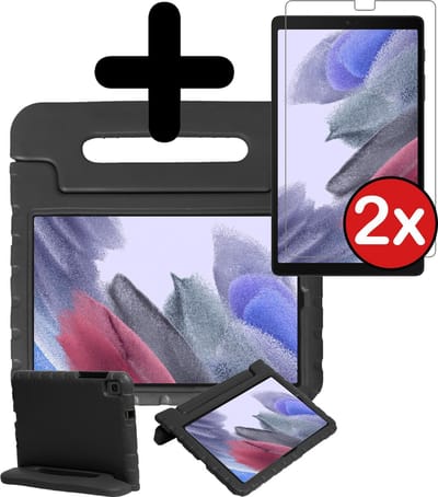 Hoesje - Geschikt voor Samsung Galaxy Tab A7 Lite - Met 2x Screenprotector - Kinderhoes - Shockproof Bumper - Kidsproof Case - Tablethoes - Kinder Hoes Cover - Zwart