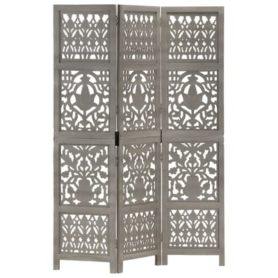 vidaXL - Kamerscherm - 3 - panelen - handgesneden - 120x165 - cm - mangohout - grijs